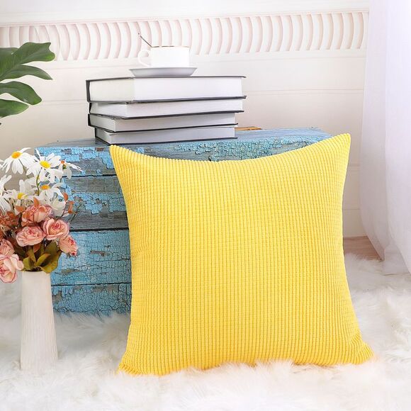 Corduroy Corn Striped Throw Pillow Cover Cushion Cover 18" x 18" Yellow - Picture 4 of 6